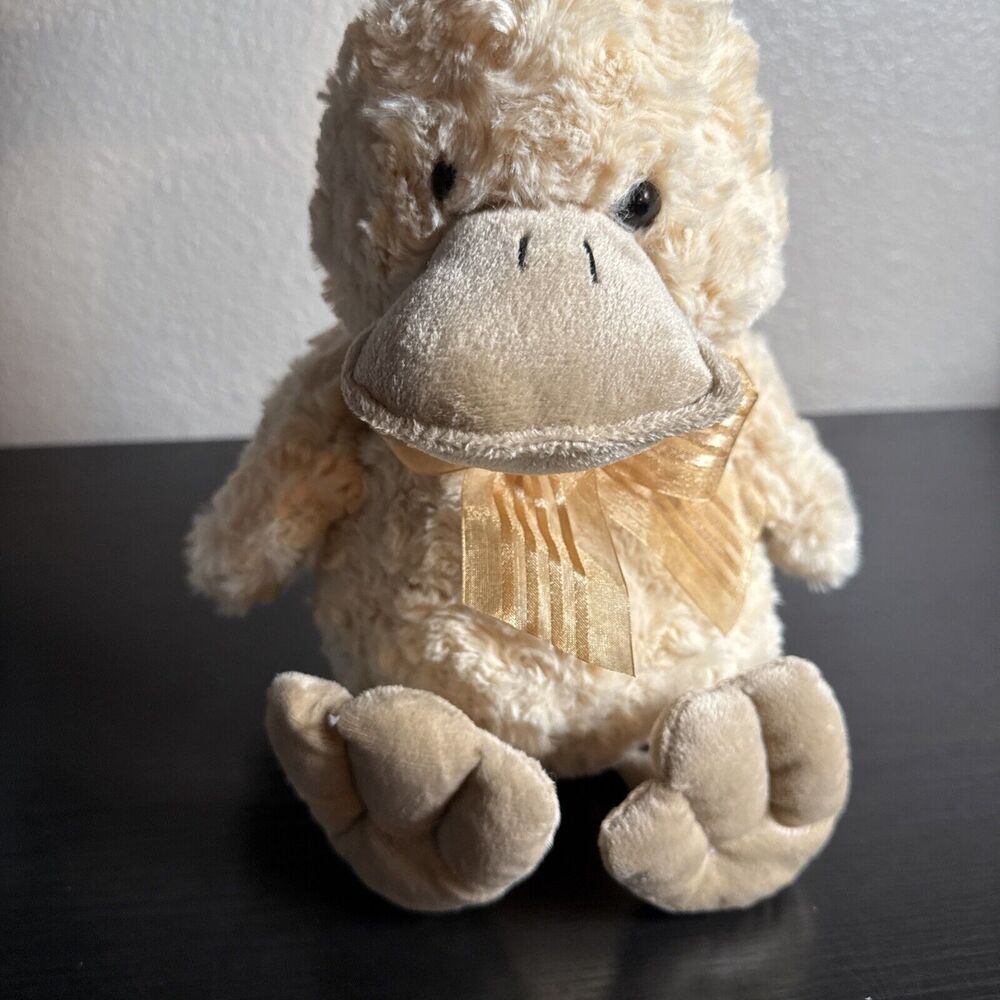 Burton + Burton DUCK LIght Golden Yellow Swirly Fur 13in Soft Plush Gold Bow -i
